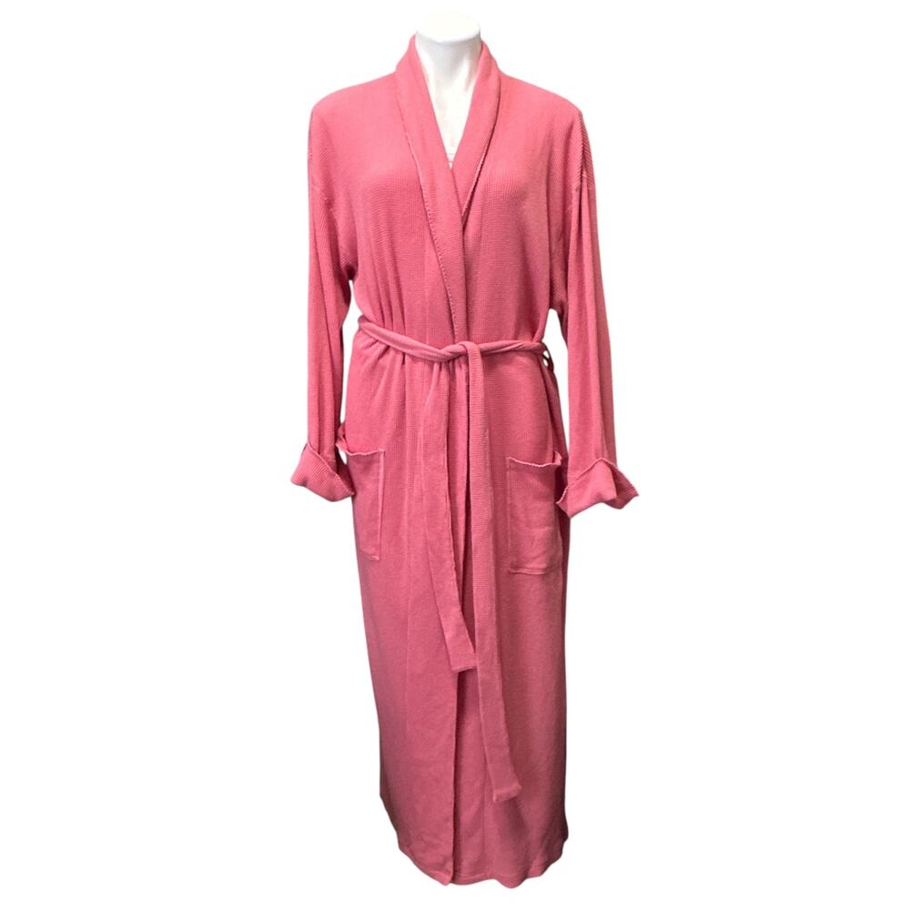 Victoria's Secret Waffle Knit Robe Coral Women Size L Belted Long Thermal Cotton